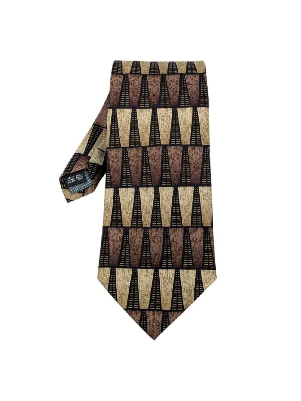 Vintage 90s Giorgio Cosani Silk Necktie Geometric Abstract Brown Y2K Italy Made